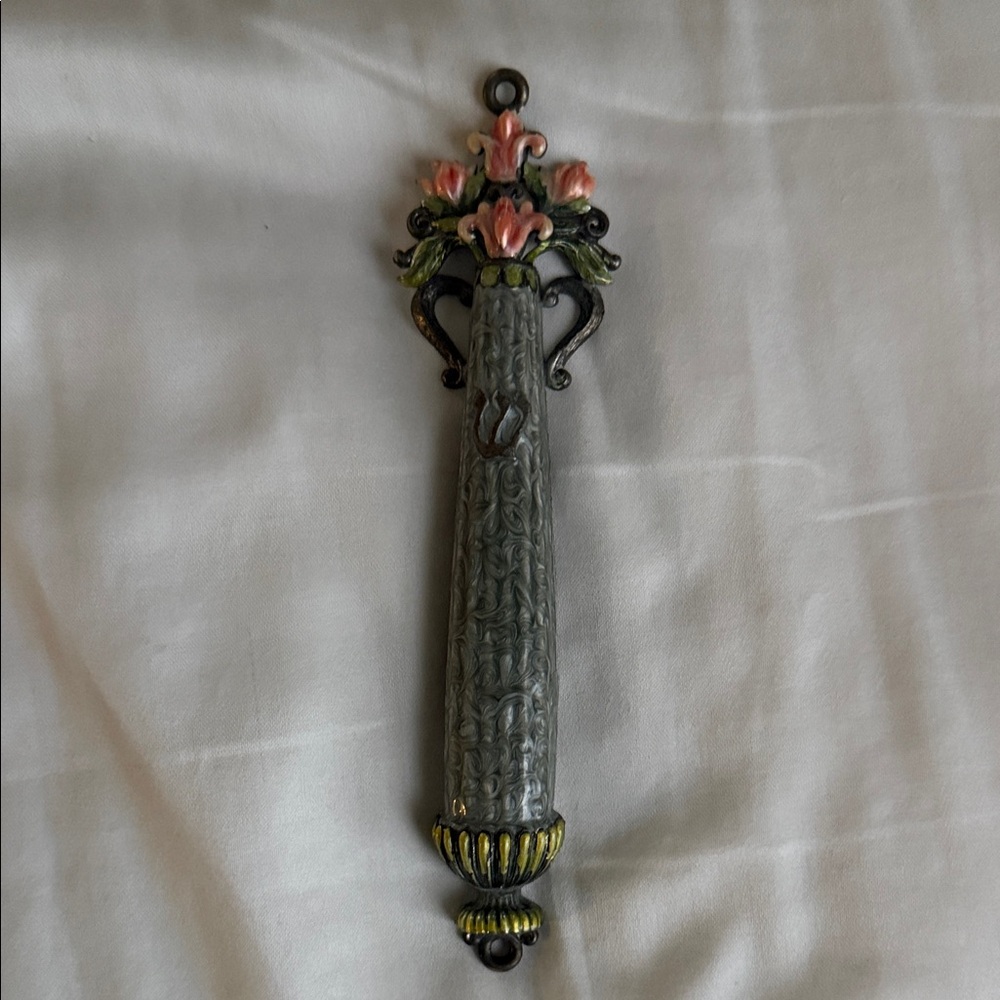 Floral Gray and Pink mezuzah case